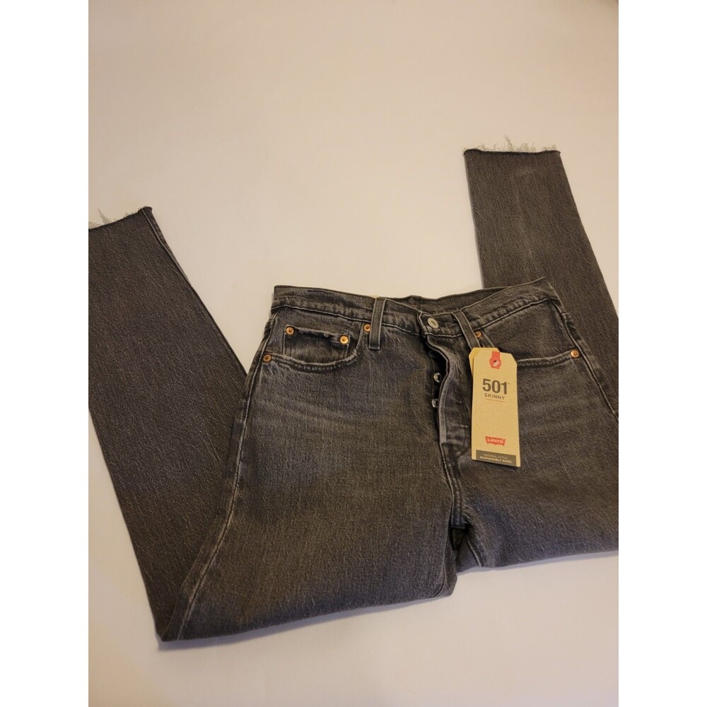 Levis 501 Skinny Jeans  Charcoal Womens 28x28  Denim High Rise Button Fly NWT